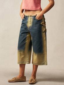 Bohemela 女士休闲复活节/音乐节波西米亚风牛仔直筒宽松七分裤，夏季