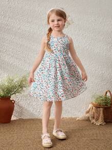 Blossori Young Girls French Elegant Ditsy Floral Printed Sleeveless Shift Dress, For Spring/Summer - Multicolor - View 7