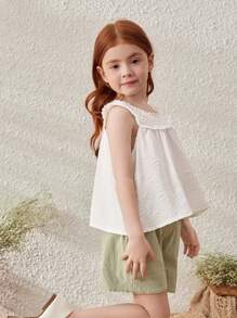 Blossori Young Girls' French Elegant Sleeveless Blouse, Cream White, Spring/Summer - White - View 6