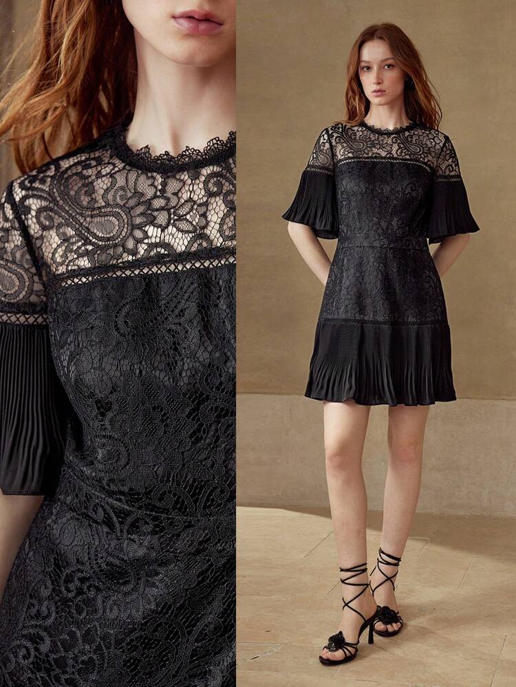 CONTRAST LACE ZIPPER DRESS