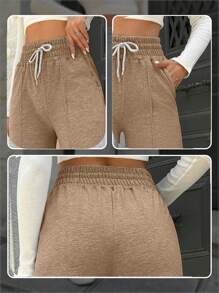 EURMUSE Cotton Tall Drawstring Waist Wide Leg Pants - Camel - View 7