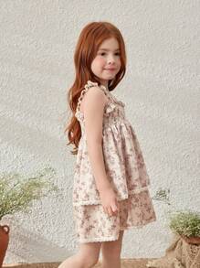 Blossori Gaun Tanpa Lengan Motif Bunga Aprikot Elegan untuk Anak Perempuan, Musim Semi/Panas - MultiWarna - View 6