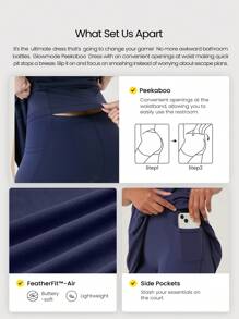 GLOWMODE FeatherFit™-Air Peekaboo Square Neck Pocket Anti-Slip Active Mini Dress With Built-In Shorts Spring Summer Quick Dry Moisture Wicking - Dark Blue - View 2