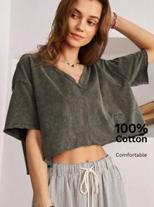 Bohemela Boho V-Neck Drop Shoulder Women T-Shirt