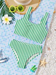 SHEIN Tween Girls Casual Minimalist Camisole & Briefs Swimsuit Set, Suitable For Summer