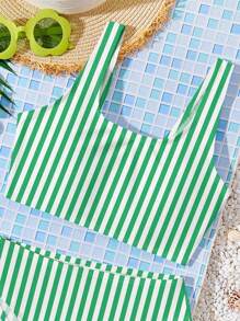 SHEIN Tween Girls Casual Minimalist Camisole & Briefs Swimsuit Set, Suitable For Summer