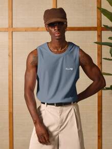 SUMWON Athletic Performance Tank Top Sleeveless Workout Gym Training Vest Moisture Wicking Ribbed Fabric Summer Sports Running Fitness Activewear Muscle Tank - Dusty Blue - View 1