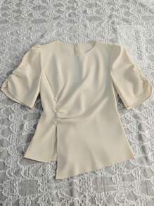 Franclia 不对称设计优雅女式圆领衬衫 - 杏色 - 查看 5