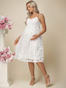 SHEIN White Elegant Maternity Summer Wedding Dress,Solid Color Sleeveless Classy Pregnant Midi Dresses For Women - White - View 3