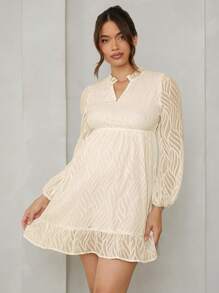MaterniWear Maternity Loose Puff Sleeve Dress, Suitable For Valentine's Day & Autumn - Apricot - View 5