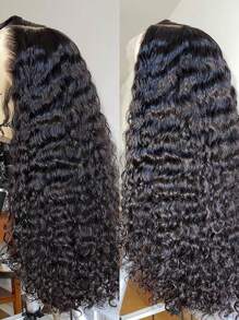 Water Wave Lace Front Wig Pre-Plucked Curly Human Hair Wig With Baby Hair 13x4 Transparent Lace Frontal Human Hair Wigs For Women - Natural Black - View 4