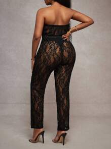 Slaydiva 女士性感透视蝴蝶结抹胸连体裤，情人节 - 黑色 - 查看 4