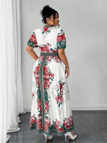 Elenzga Plus Size Women Casual Elegant Versatile Artistic Print Long Dress, Suitable For Summer, Back To School, Graduation, Festivals, Valentine's Day, Music Festivals, Mother's Day, Halloween, Thanksgiving, Easter, National Day, Dances, Dates, Parties, Outdoor Activities - Multicolor - View 2