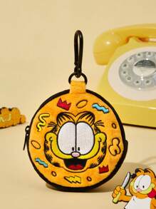 GARFIELD | SHEIN 卡通猫刺绣圆形零钱包，毛绒材质，可挂当钥匙扣 - 黃色 - 查看 4