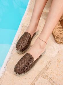 Styleloop Beige Casual Retro Embroidered Thick Bottom Woven Rope Shoes - Rust Brown - View 9