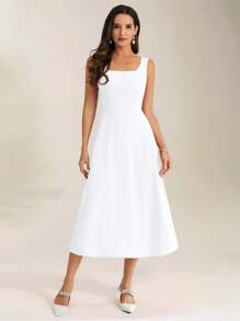 SHEIN Clasi Women's Elegant Solid Color Sleeveless Dress, Summer,Bohemia,Summer Dresses For Women,White Dresses For Women