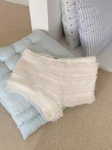 Comfortcana Women's White Knitted Frill Mini Shorts: Casual Summer Style With Tiered Ruffle Detail - White - View 4