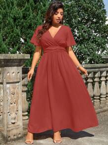 Cravure Vestido largo de unicolor estilizador de cintura, para el atuendo de mujeres de talla grande para Navidad - Color caoba - Ver 7