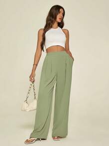 SHEIN Tall Women's Basic Holiday Wide-Leg Trousers, Suitable For Summer, Light And Comfortable, Suitable For Vacation