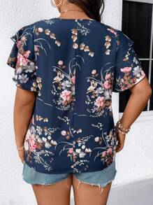 SHEIN Áo sơ mi ngày lễ thường ngày họa tiết hoa cỡ lớn - Màu xanh hải quân - Xem 2