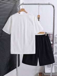 SHEIN 2pcs/Set Teen Boy Casual Letter Pattern Short Sleeve T-Shirt And Shorts Home Pajamas Set