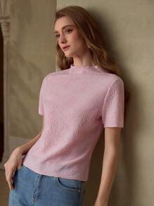 MOTF PREMIUM FLORAL JACQUARD MOCK NECK TOP