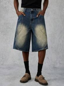 Manfinity VCAY Quần short denim Bermuda ống rộng có túi cho nam, thường ngày - Nhiều màu - Xem 3