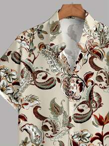 Manfinity RSRT Vacation Beach French Palace Style Floral Print Slim Fit Men's Short Sleeve Shirt Set - Multicolor - View 3