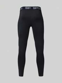 Manfinity Sport Corelite Men's Letter Print Seamless Sports Compression Pants Workout Clothes Running - Black - View 2