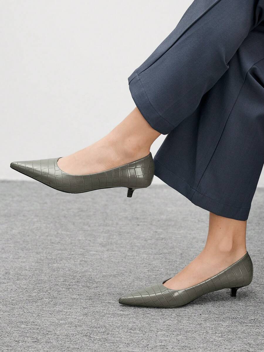 CUCCOO BIZCHIC 女士尖头小猫跟高跟鞋，时尚简约高跟鞋，适合夏季、度假、通勤、复古风格 - 灰色 - 查看 1