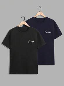 RueChic Men Embriodery Waffle Fabric Regular Short Sleeve T-Shirt Set - Multicolor - View 1