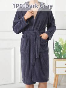 SHEIN Basic living 1 件纯色浴巾，深灰色涤纶浴袍，成人浴室装饰夏季