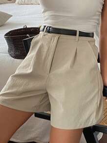 DAZY Solid Color Casual Straight Pockets Women Summer Shorts - Khaki - View 1