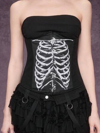 Grunge Punk 1 Stück Damen Skeleton Grafik Dekor Bindetaille Alltags Lässig Dunkelstil Top