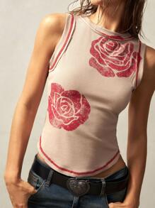 Bohemela Women's Western-Inspired Print Fitted Knit Tank Top, Summer