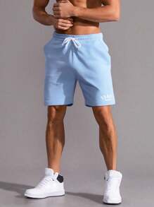 EURMUSE Men's Casual Letter Print Drawstring Waist Shorts, Summer