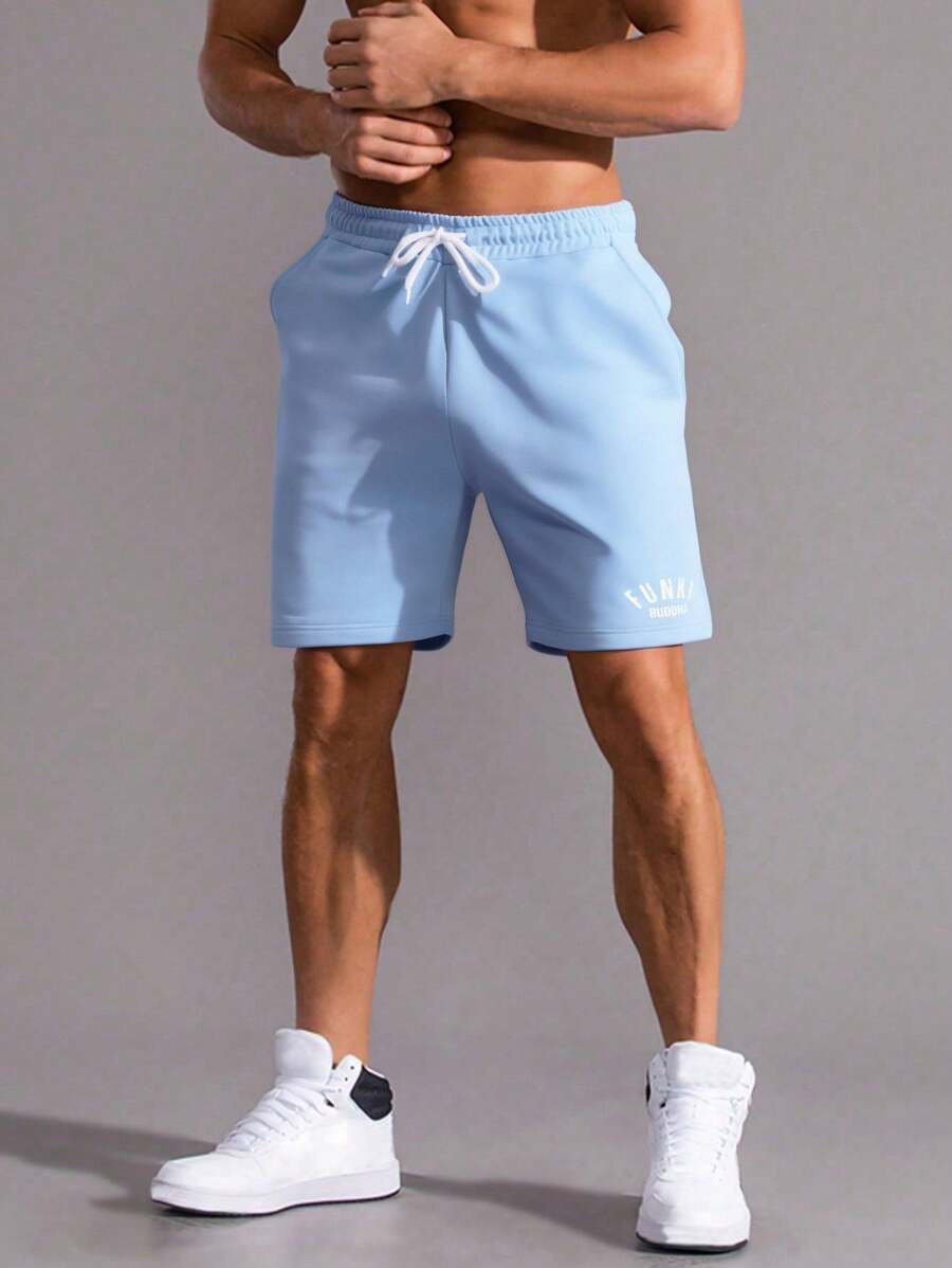 EURMUSE Men's Casual Letter Print Drawstring Waist Shorts, Summer