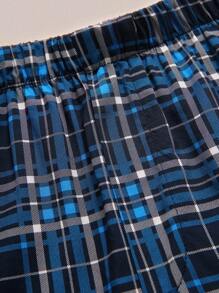 EverLounge Men's Plaid Short Sleeve And Pants Home Wear Set - Blue - View 7