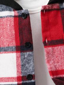 SHEIN Young Boy Plaid Print Button Front Hooded Jacket - Red - View 5