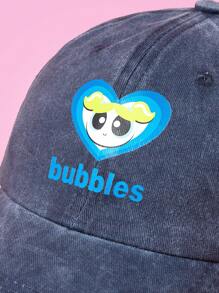 THE POWERPUFF GIRLS X SHEIN Fashionable Casual Bubbles Pattern Washed Baseball Cap - Navy Blue - View 5