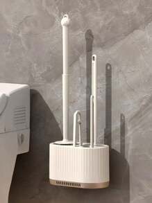 4-Piece Wall-Mounted Toilet Brush Set - No Blind Spot Bathroom Cleaning Tool With Detachable Holder, Light Luxury Bath Accessories For Modern Home (4-In-1 Hygienic Design) Bathroom Decor Summer