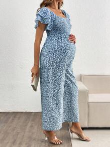 SHEIN 孕妇休闲碎花阔腿连体裤，夏季