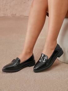 CUCCOO CURVES Giày Oxford đế dày, mũi nhọn, màu đen trơn, mũi kín, buộc dây, phong cách Anh, cỡ lớn, dành cho nữ, mọi mùa - màu đen - Xem 4