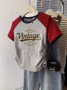 INAWLY Women's Summer Letter Print Raglan Short Sleeve Casual T-Shirt Graphic Tees Women Tops - Multicolor - View 5