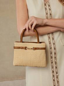 MOTF PREMIUM TÚI XÁCH TAY CÔNG SỞ CÓ VỎ DA PU MÀU TƯƠNG PHẢN - Màu Khaki - Xem 7