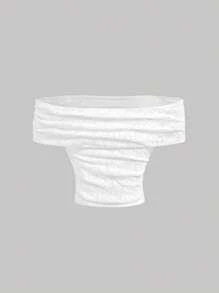 SHEIN MOD Top feminino branco romântico e fofo, ombro de fora, adequado para festivais de música - Branco - Ver 2