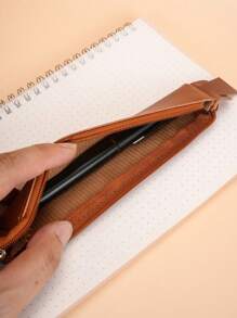 1 pieza Estuche de bolígrafo de cuaderno de PU con banda ajustable, bolsa con cremallera y elástica para bolígrafos, estuche para cuadernos, diarios, planificadores y libros, funda de unicolor para cuaderno de bolígrafo, portabolígrafos, regreso a la escuela (varios colores disponibles)