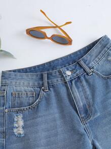 Breezaya Women's Casual Washed Distressed Cuffed Denim Shorts - Blue - View 5