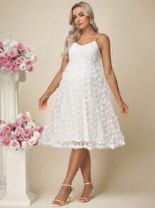 SHEIN White Elegant Maternity Summer Wedding Dress,Solid Color Sleeveless Classy Pregnant Midi Dresses For Women - White - View 8