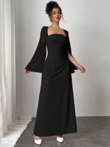 Firerie Bộ váy 2 mảnh vải chiffon hồng cho nữ - màu đen - Xem 2